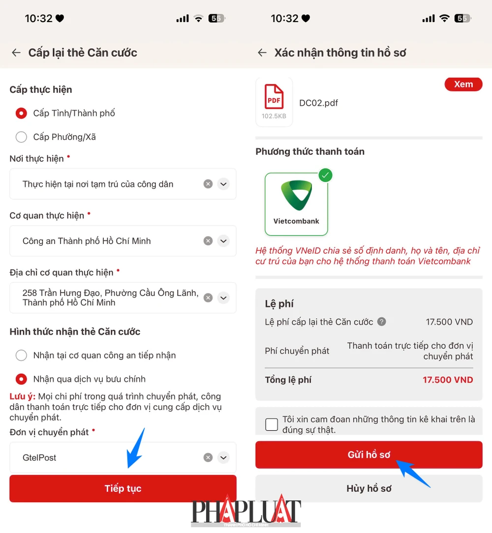 Thanh toán lệ phí làm thẻ căn cước mới theo quy định. Ảnh: MINH HOÀNG
