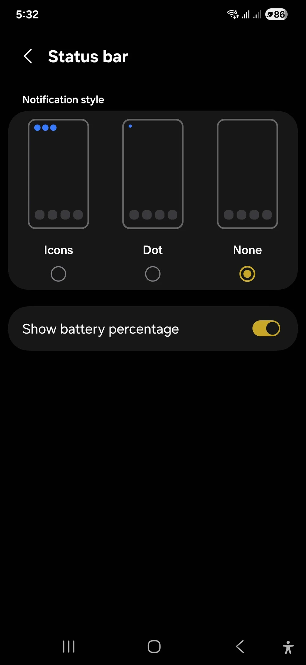 Tắt hiển thị biểu tượng thông báo trên thanh trạng thái