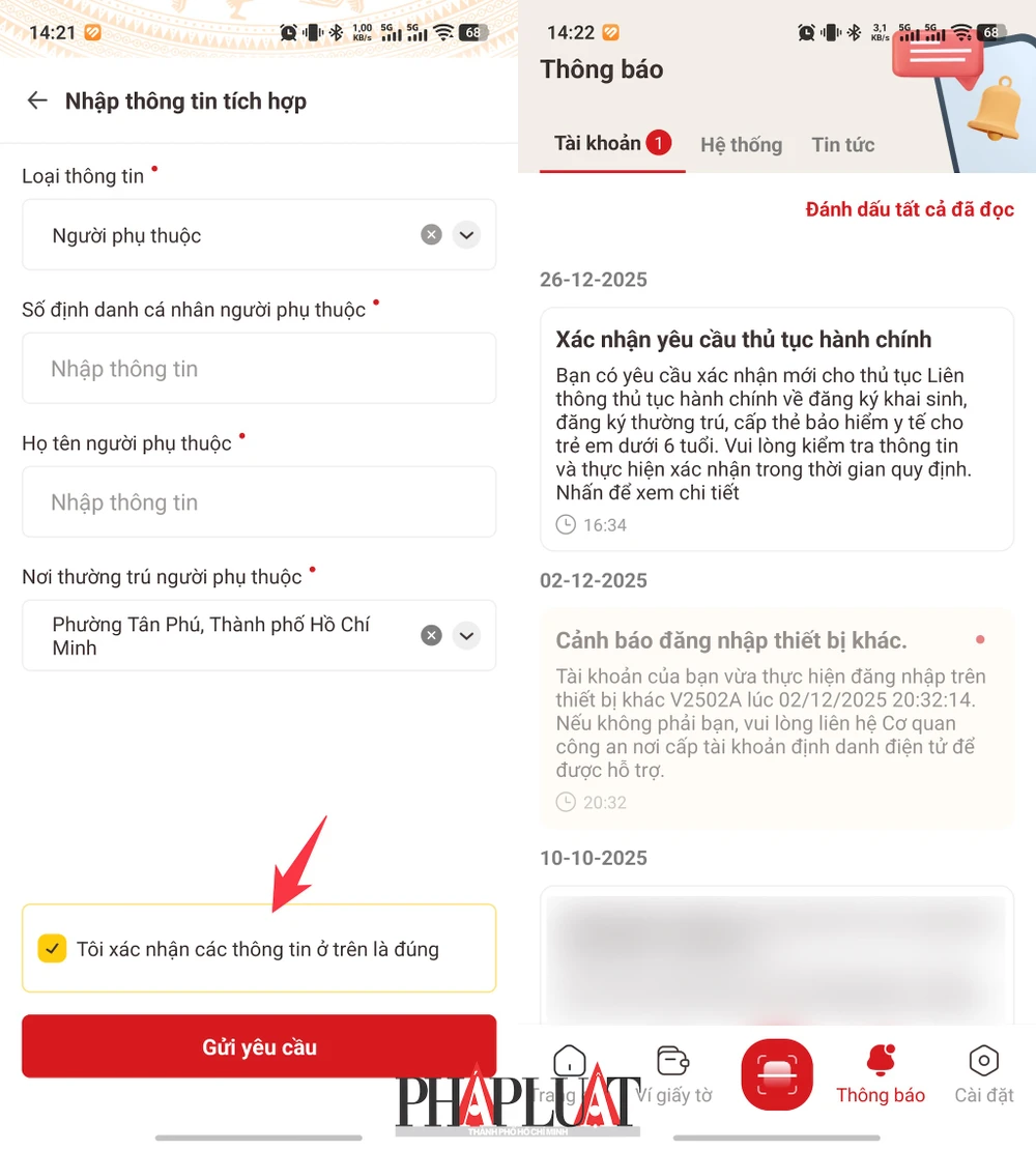 Gửi yêu cầu và chờ hệ thống xác nhận. Ảnh: MINH HOÀNG