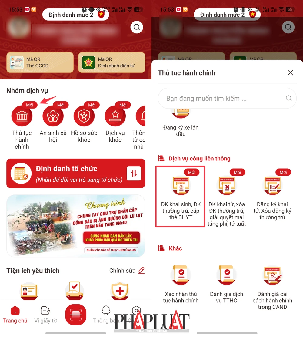 Chọn dịch vụ công liên thông đăng ký khai, đăng ký thường trú và cấp thẻ BHYT. Ảnh: MINH HOÀNG