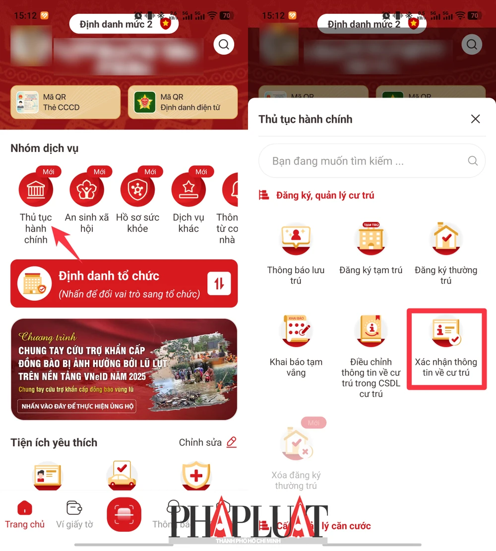 Chọn dịch vụ Xác nhận thông tin về cư trú. Ảnh: MINH HOÀNG