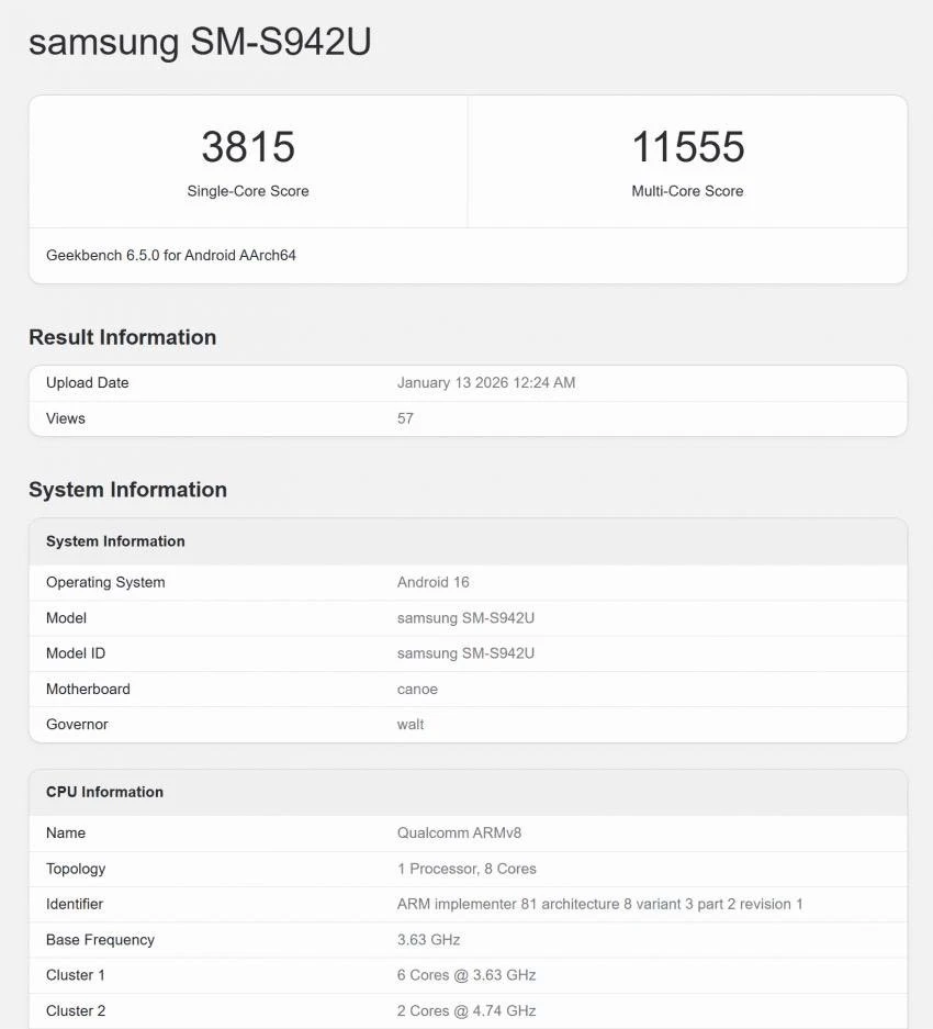 Lộ điểm hiệu năng của Galaxy S26 Ultra. Ảnh: Ice Universe