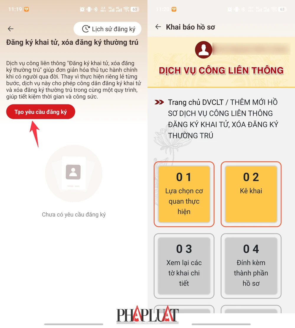 Kê khai đầy đủ thông tin và sử dụng mã hồ sơ để tra cứu tiến độ xử lý thông qua cổng dịch vụ công Bộ Công an, hoặc phần thông báo trên ứng dụng VNeID. Ảnh: MINH HOÀNG