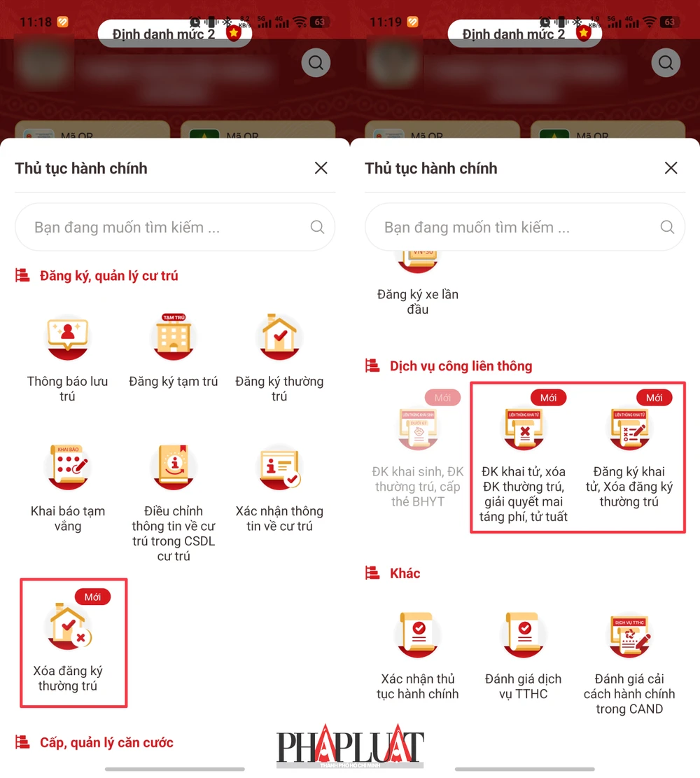 Chọn thủ tục xóa đăng ký thường trú tương ứng. Ảnh: MINH HOÀNG