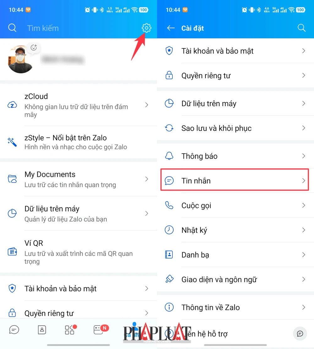 Truy cập vào phần cài đặt tin nhắn trên Zalo. Ảnh: MINH HOÀNG