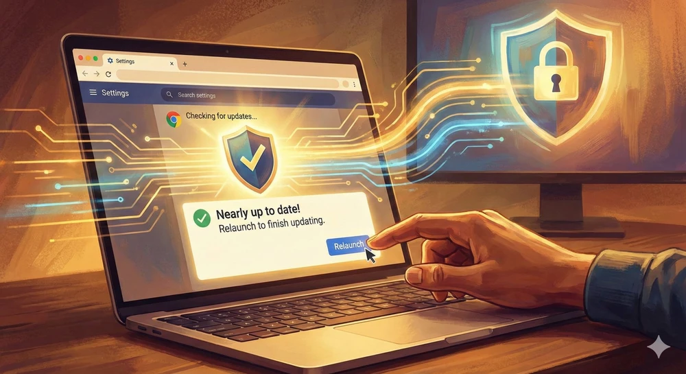 Cập nhật Chrome để vá các lỗ hổng bảo mật zero-day nguy hiểm. Ảnh minh họa: AI