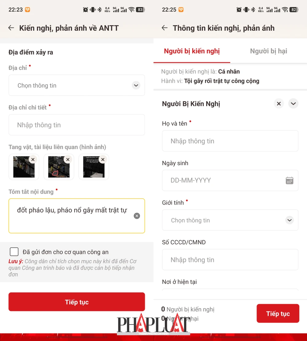 Gửi phản ánh về việc đốt pháo nổ, pháo lậu trái phép trên ứng dụng VNeID. Ảnh: TIỂU MINH