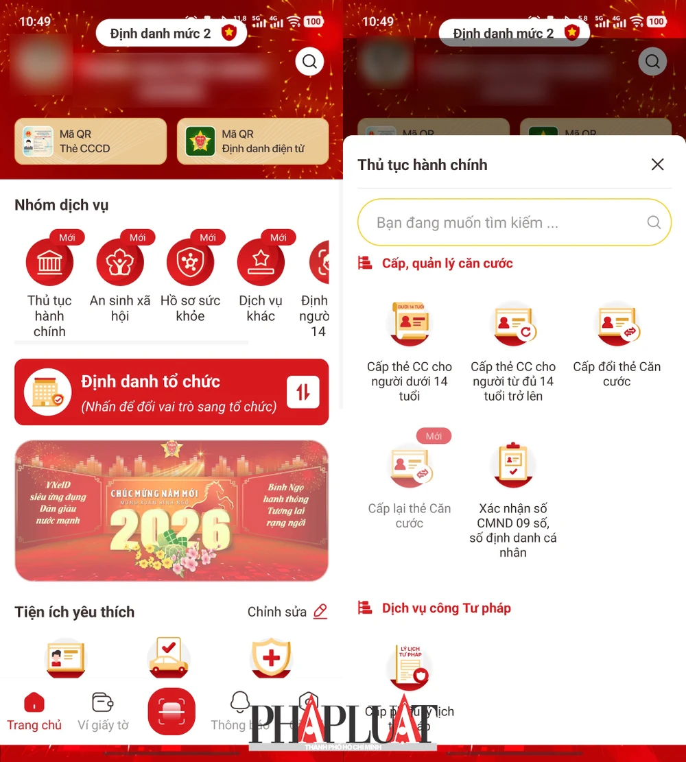 Đăng ký, cấp đổi, cấp lại thẻ căn cước trên ứng dụng VNeID. Ảnh: MINH HOÀNG