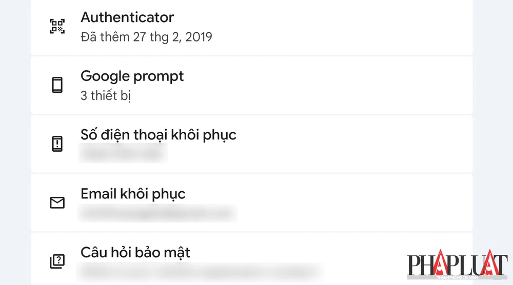 Thiết lập số điện thoại, email khôi phục trong trường hợp tài khoản bị khóa. Ảnh: MINH HOÀNG