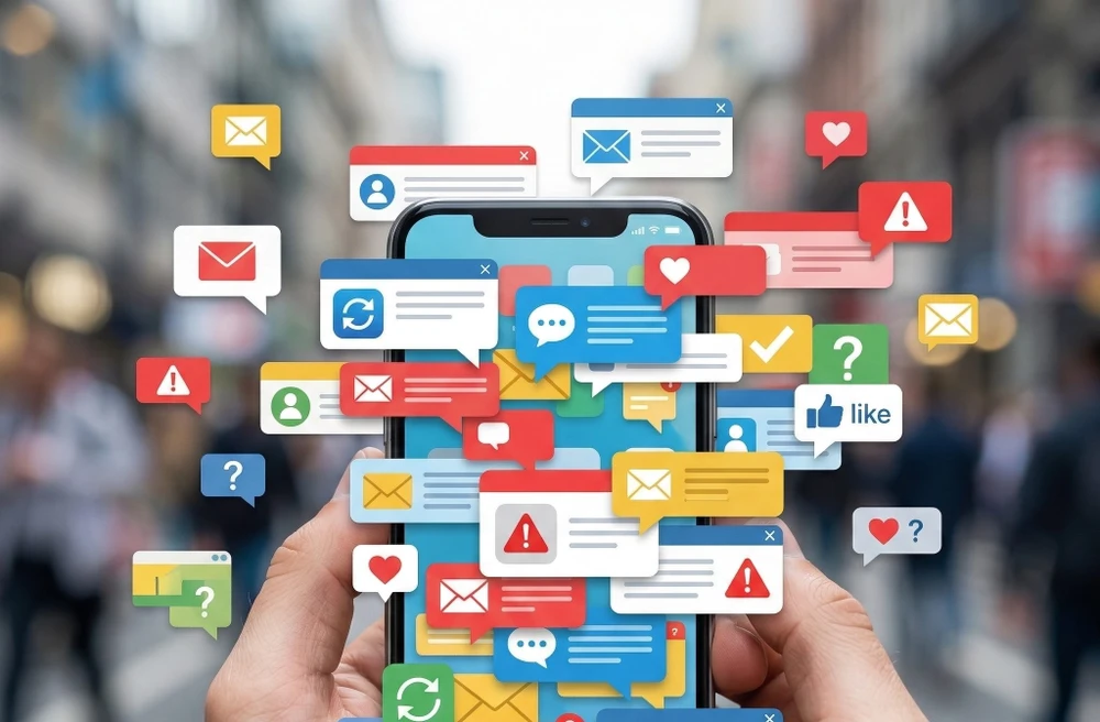 Thông báo quá nhiều sẽ khiến màn hình điện thoại sáng lên liên tục, pin tiêu hao nhanh hơn. Ảnh minh họa: AI