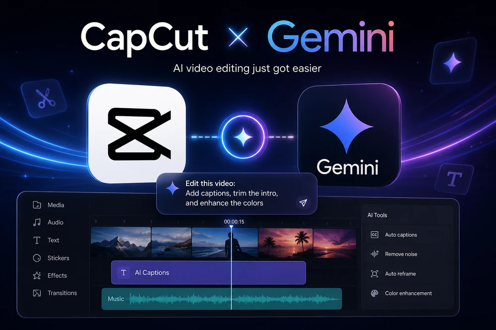 Capcut có thể sẽ được tích hợp vào Gemini, giúp người dùng chỉnh sửa video đơn giản hơn. Ảnh: AI