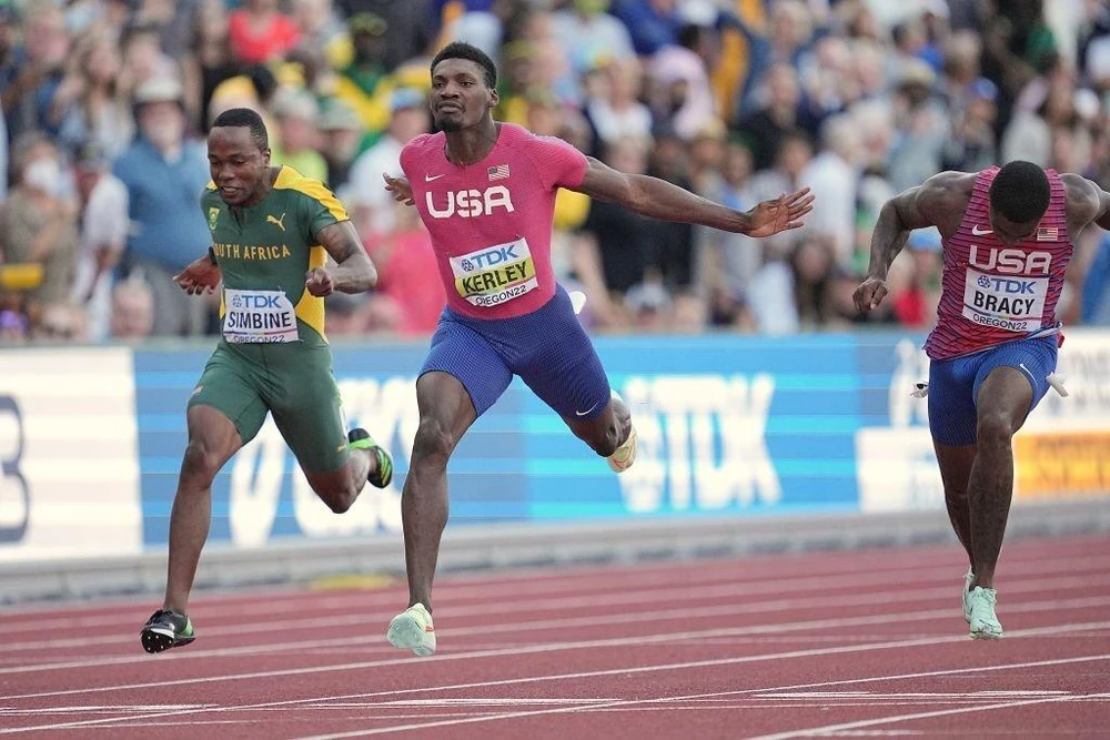 Fred Kerley bứt tốc giành HCV thế giới tại mức đến. Ảnh: GETTY