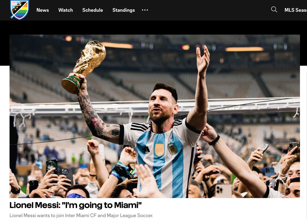 Trang chủ MLS viết bài chào đón danh thủ Lionel Messi. Ảnh: AFP