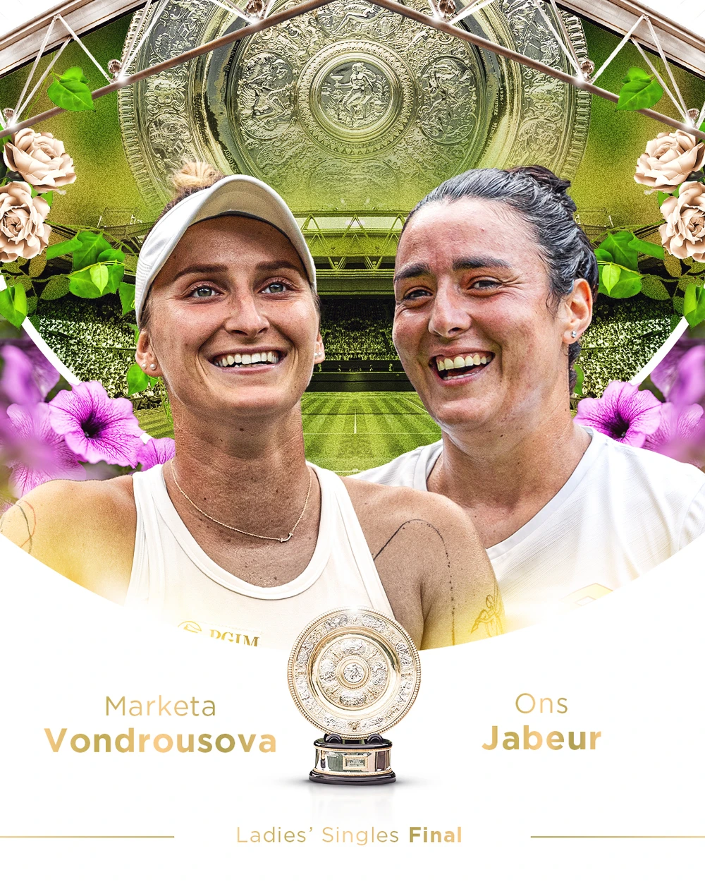 Chung kết đơn nữ Wimbledon là cuộc chạm trán giữa Vondrousova và Jabeur. Ảnh: WIM