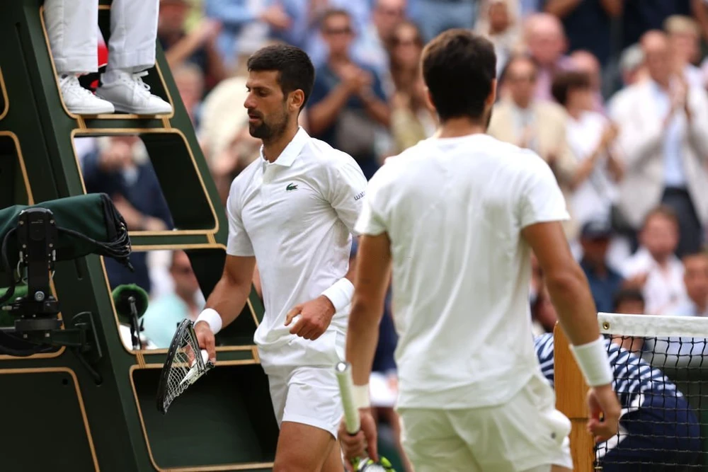 Djokovic và Alcaraz tại chung kết Wimbledon. Ảnh: GETTY