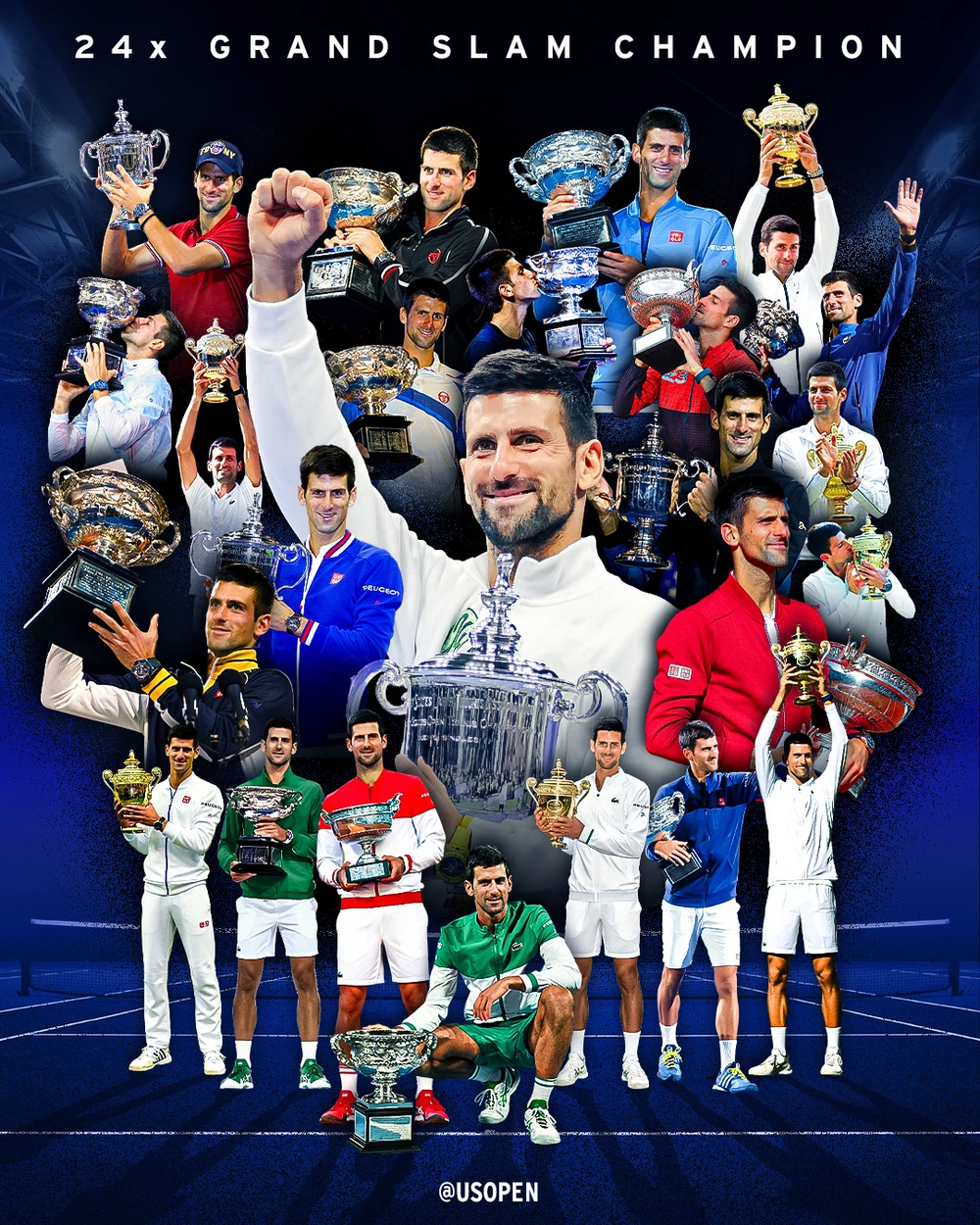 Giải Mỹ mở rộng chúc mừng 24 danh hiệu Grand Slam của Novak Djokovic. Ảnh: US.Open