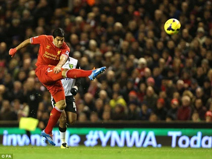 Suarez lập poker, Liverpool nghiền nát Norwich ảnh 1 Suarez lập poker, Liverpool nghiền nát Norwich ảnh 1