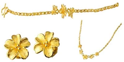 Bộ lắc tay, bông tai và dây chuyền "Hoa cau" bằng vàng 24K