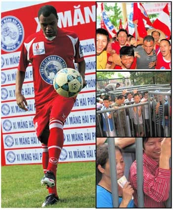 Denilson và hiệu ứng tại sân Lạch Tray trước ngày thi đấu. Ảnh: QUANG THẮNG - VNE