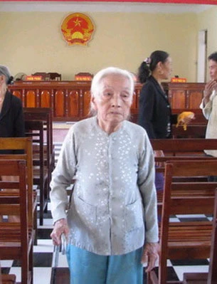 Mái đầu trắng xóa, bà Nghiện đơn độc ra tòa - Ảnh K.M.