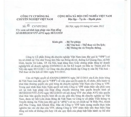 VPF "tố" AVG chưa có giấy phép hoạt động khi ký hợp đồng với VFF ảnh 1