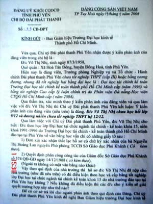 Trong công văn này, Chi uỷ Đài PT Phú Yên đã xác định bà Nhị chưa học xong lớp 9.