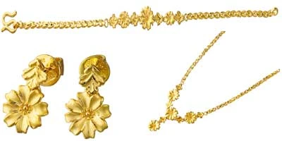 Bộ lắc tay, bông tai và dây chuyền "Hoa nắng" bằng vàng 24K