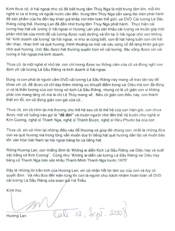 Bức thư có chữ ký của Huơng Lan.