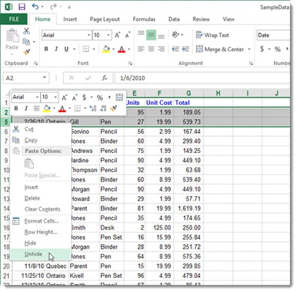 Cách tạm thời ẩn hàng, cột trong Excel 2013 ảnh 5