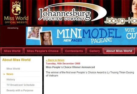 Kết quả Hoa hậu được yêu thích nhất được công bố trên Missworld.com Kết quả Hoa hậu được yêu thích nhất được công bố trên Missworld.com