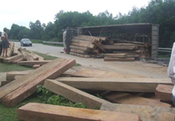 Lật xe, gỗ tràn mặt đường ảnh 1