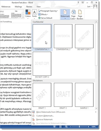 Cách chèn chữ, logo chìm vào Microsoft Word 2013 ảnh 3 Cách chèn chữ, logo chìm vào Microsoft Word 2013 ảnh 3