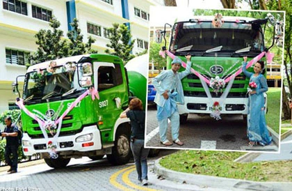 Rước dâu bằng đoàn xe trộn bê tông ảnh 1