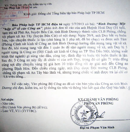 Vụ “hiệp sĩ” tố cáo công an ở Bình Dương: Bộ Công an yêu cầu làm rõ ảnh 1 Vụ “hiệp sĩ” tố cáo công an ở Bình Dương: Bộ Công an yêu cầu làm rõ ảnh 1