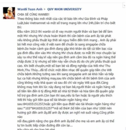 Giả mạo Facebook Wanbi Tuấn Anh để moi tiền ảnh 1 Giả mạo Facebook Wanbi Tuấn Anh để moi tiền ảnh 1