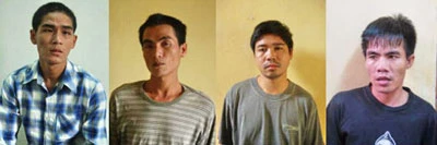 Bốn tên cướp tiệm vàng, từ trái qua: Nguyễn Văn Hoàng, Nguyễn Văn Thâu, Hà Văn Thành, Đinh Văn Thắng. Ảnh: BÁO ĐỒNG NAI