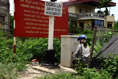 Sau khi vụ tai nạn xảy ra, nhân viên đến bảo hành cho đèn báo hiệu giao thông