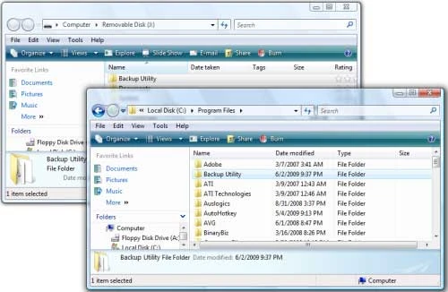 Hình B: Bạn có thể copy toàn bộ thư mục Backup Utility vào thư mục C:\Program Files trên hệ thống Vista Hình B: Bạn có thể copy toàn bộ thư mục Backup Utility vào thư mục C:\Program Files trên hệ thống Vista
