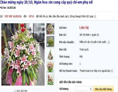 Tặng hoa sẽ thể hiện được tình cảm và sự lãng mạn với người phụ nữ bạn yêu thương. Ảnh chụp màn hình