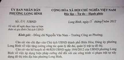 Chủ tịch phường Long Bình bị dọa giết ảnh 2