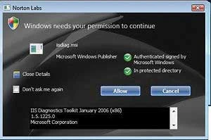Norton User Account Control của hãng Norton thông minh hơn so với tính năng đi kèm của Vista