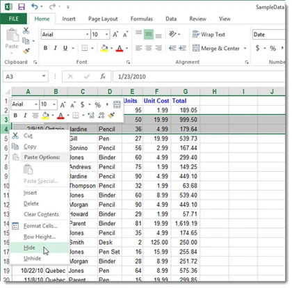 Cách tạm thời ẩn hàng, cột trong Excel 2013 ảnh 3
