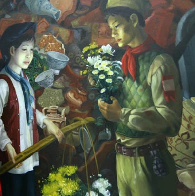 Một trích đoạn bức tranh “Hà Nội chiến luỹ và hoa”