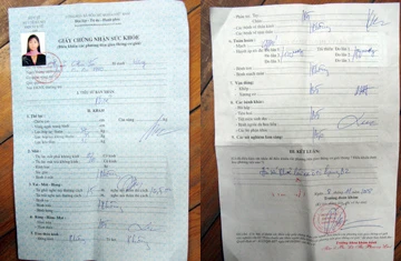 Tờ giấy chứng nhận sức khỏe “dởm”.