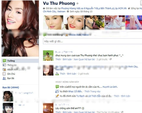 Một vài người bạn thân thiết đã lên trang cá nhân của Vũ Thu Phương chúc mừng hạnh phúc.