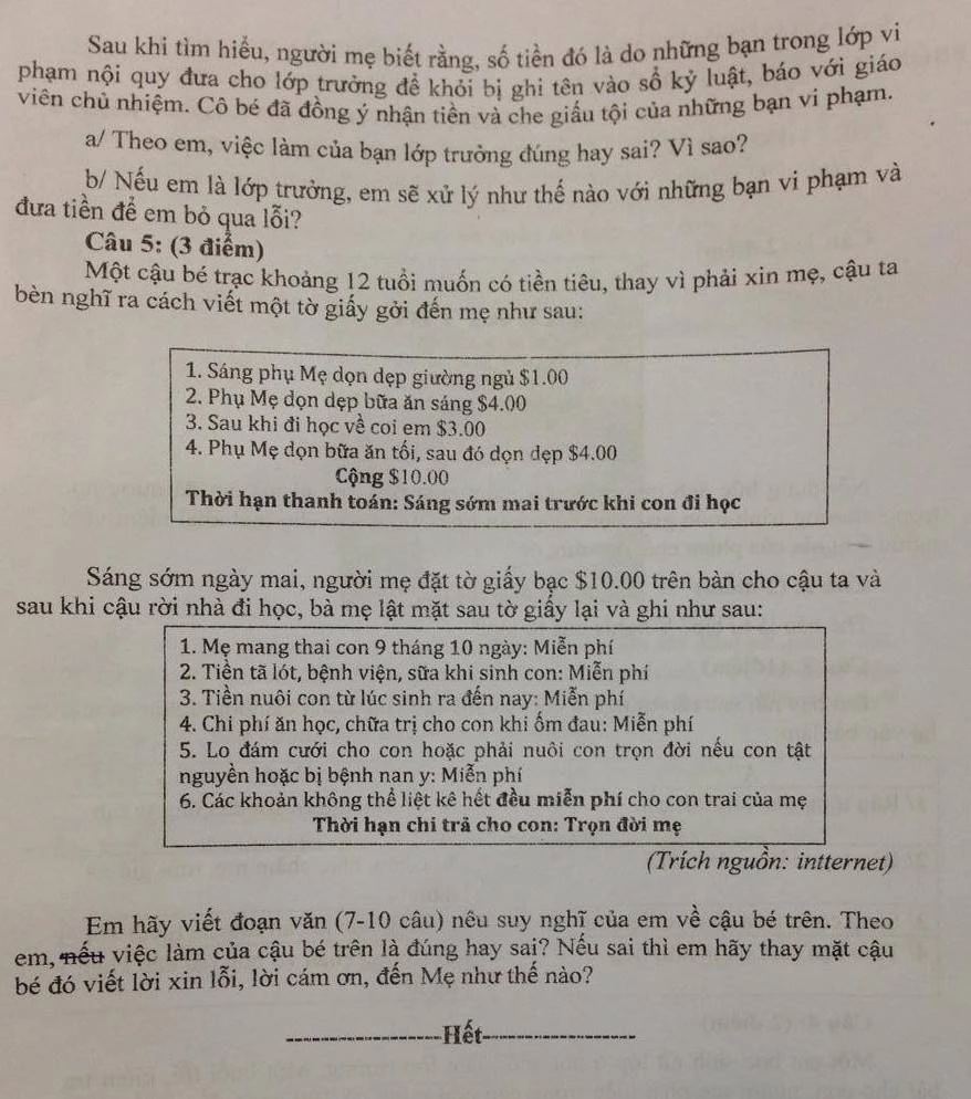 'Lời nhắn xin lỗi vì làm bể kính xe' vào đề GDCD ảnh 3