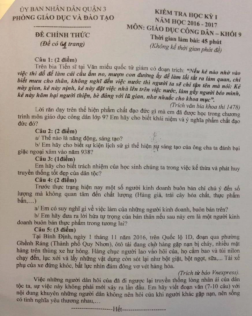 'Lời nhắn xin lỗi vì làm bể kính xe' vào đề GDCD ảnh 2