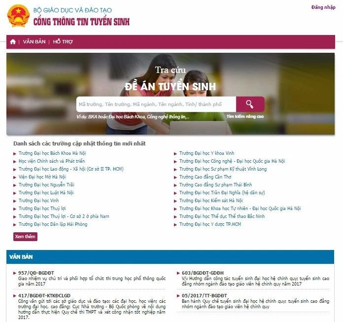 Các trường ĐH, trường CĐ sư phạm tại địa chỉ http://thituyensinh.vn