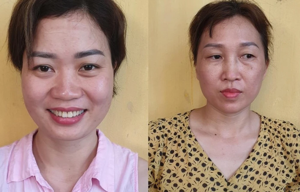 Hai bị can Vũ Thị Nhung và Nguyễn Thị Hương. Ảnh CACC