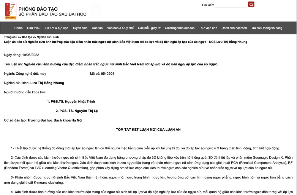 Luận án tiến sĩ về áo ngực đang gây xôn xao dư luận. Ảnh chụp màn hình